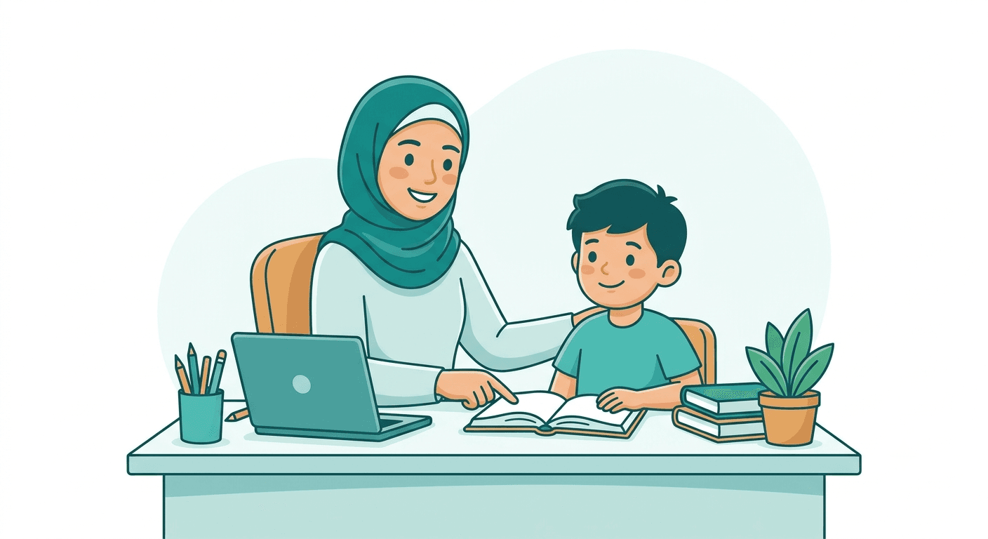 معلمة تتابع طالبة في حصة منزلية بجدة